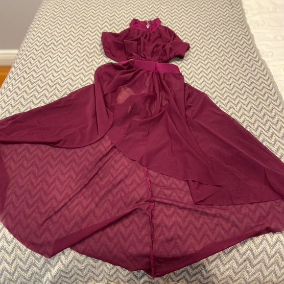 Reverence Dance Costume Style 1628 Berry Tricot & Mesh Halter High-Low Dress - Picture 5 of 9